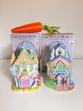 Easter Bunny Towne Porcelain Houses Set Gift for Spring Decor Lovers